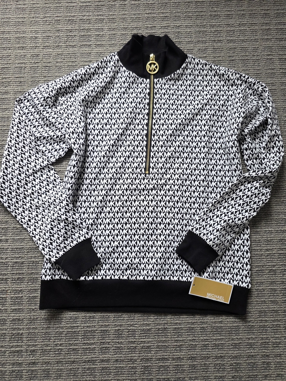 Michael Kors MK Logo Half-Zip Pullover - Black & White